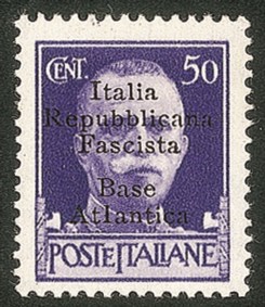 Emissioni Locali - Base Atlantica - 1943 - 50 cent (11g) con varietà I di Atlantica di altro corpo
