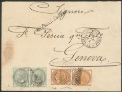 Uffici Postali all'Estero - Levante - Emissioni generali - Lettera spedita da Tunisi a Genova il 26 ottobre 1876