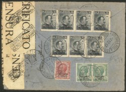 Uffici Postali all'Estero - Levante - Tientsin - Busta raccomandata con affrancatura multipla dei primi tre valori soprastampati a mano (due 1 + 2 + sette 3)