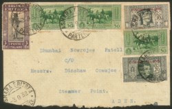 Colonie - Emissioni generali - Busta affrancata con 10 cent + 20 cent Dante Alighieri (11 + 13) + tre 30 cent Garibaldi (4) + 5 cent Eritrea (156)