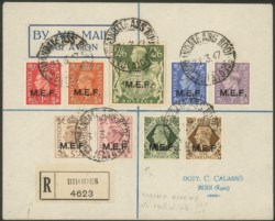 Occupazioni straniere delle colonie - Occupazione Britannica - M.E.F. - Raccomandata affrancata con 9 valori soprastampati MEF (6/14)