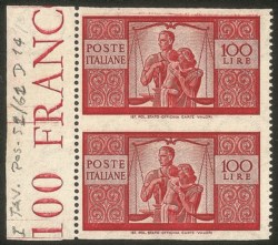 Italia - Repubblica - 1946 - Coppia bordo di foglio del 100 lire Democratica (565ai)