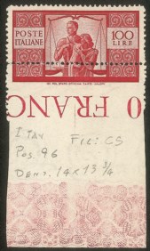 Italia - Repubblica - 1946 - Esemplare bordo di foglio del 100 lire Democratica (565avab)