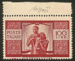 Italia - Repubblica - 1946 - Esemplare bordo foglio del 100 lire Democratica (565z)
