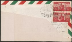 Italia - Repubblica - Falsi di Bueons Aires - Falso di Buenos Aires - III tiratura - Grande frammento di busta affrancato con coppia del 100 lire Democratica (F565B)