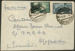 Italia - Repubblica - Risorgimento 100 lire (591) + 25 lire Democratica (562) su aerogramma